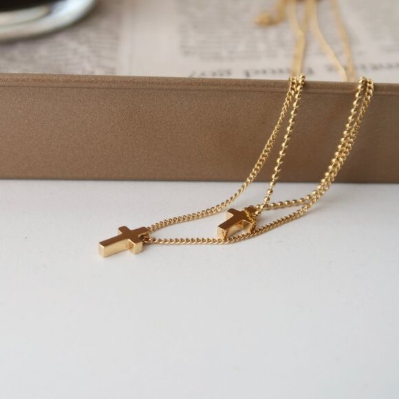 NEW 18K Gold Plated Double Layer Cross Necklace - Picture 9 of 10